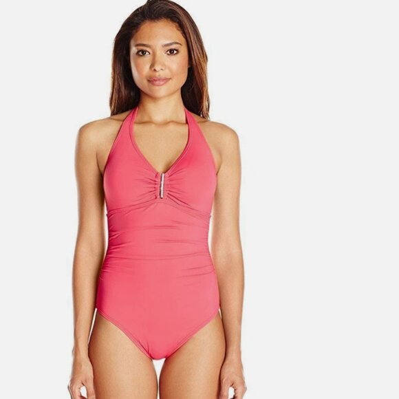 NWT Calvin Klein Swimsuit Bikini one 1 piece Atomic Pink Halter apk - Picture 1 of 2